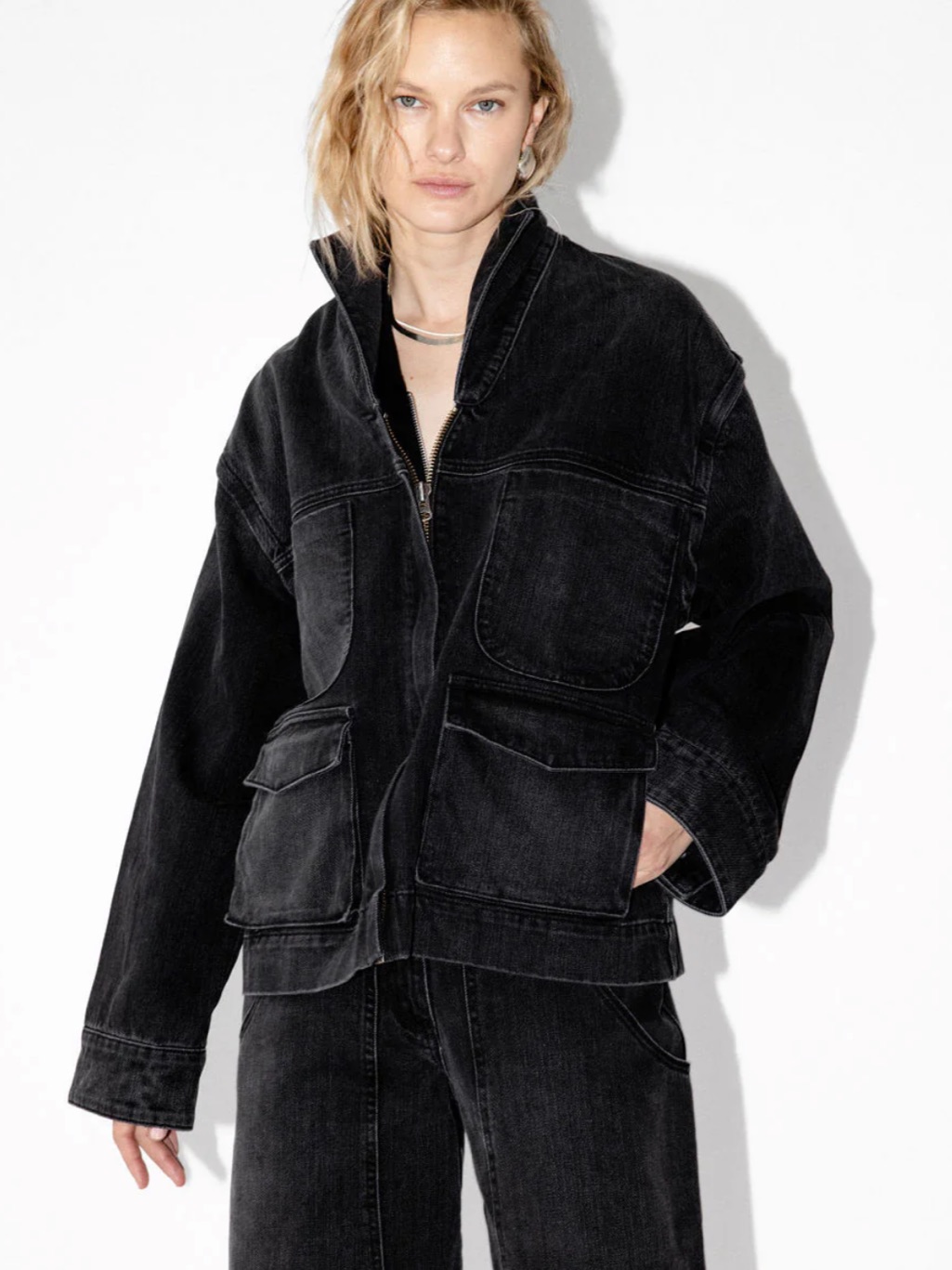 James Street Co Cargo Denim Jacket - Black